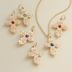 Floret Gemstone Cross Charm -James Charm Sales CM 5794 14Y gw