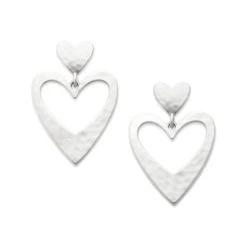 Hammered Double Heart Drop Earrings